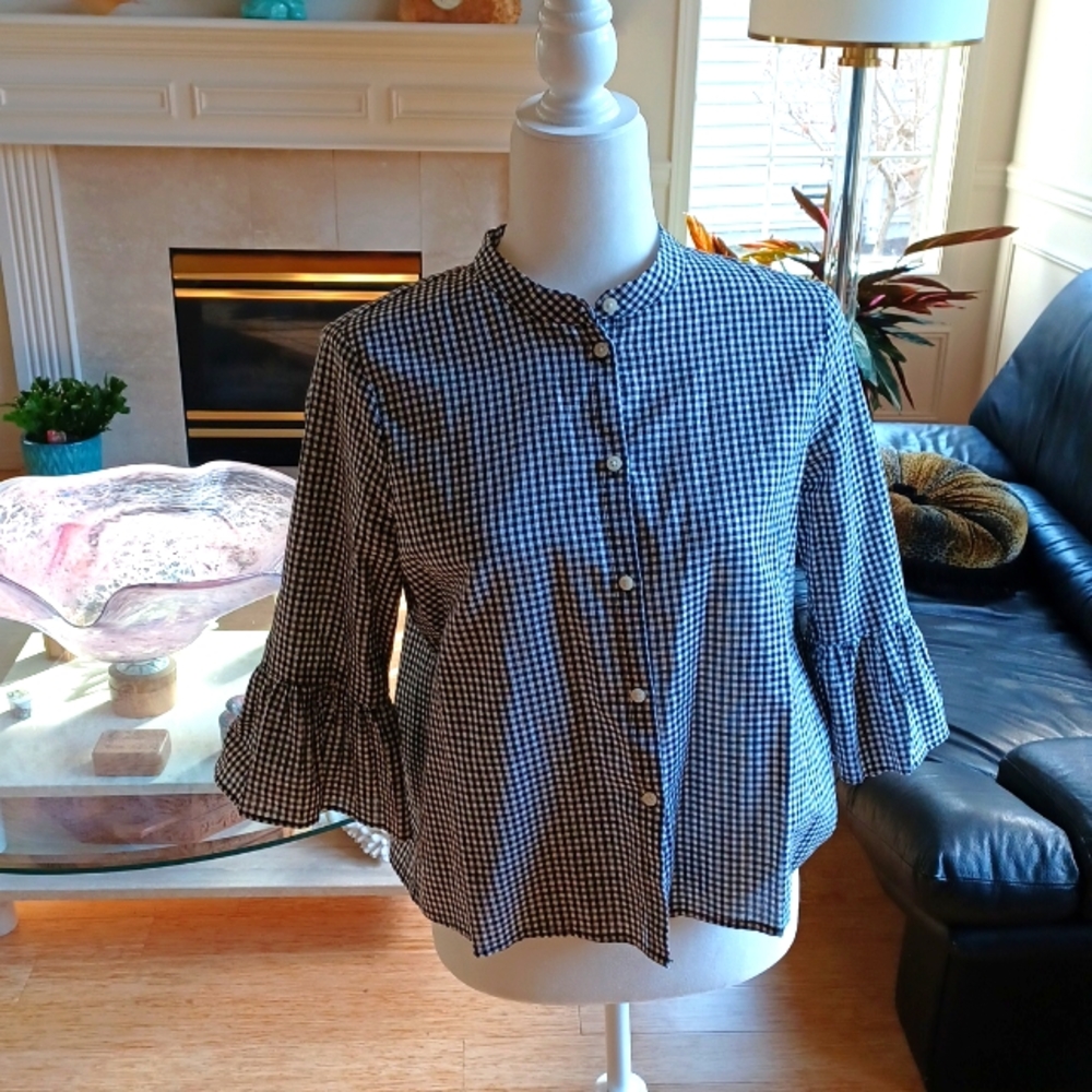 Madewell Black Check Blouse, size Small